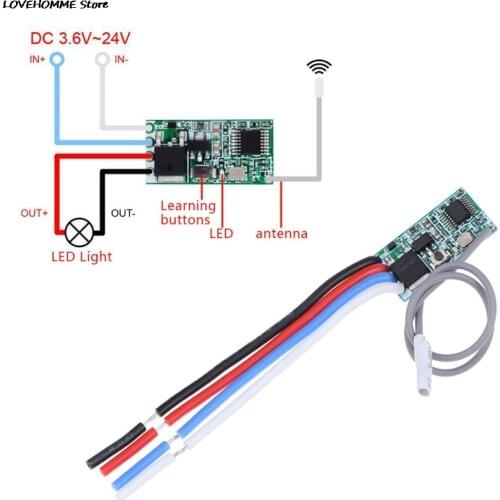 1PC 433 Mhz 1CH RF Relay Receiver Universal Wireless Remote Control Switch Micro Module LED Light Controller DC 3.6V-24V DIY