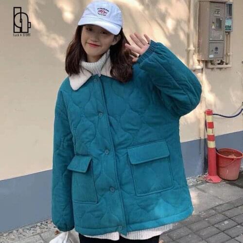 Luck A Female Solid Cotton-padded Jacket Lamb Fur Collar Parkas Women Casual Thick Warm Down Coat Women 2021 Winter Outerwears