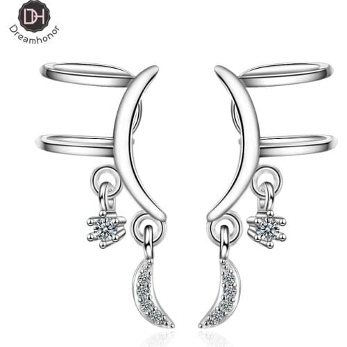 Dreamhonor 925 Sterling Silver Zirconia Moon Ear Cuff Earrings Without Piercing Ear Clips Earrings Women Girls Jewelry
