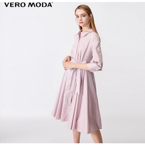 Vero Moda Womens Office 3/4 Sleeves Lapel Lace-Up Waistband Shirt Dress | 31937C519