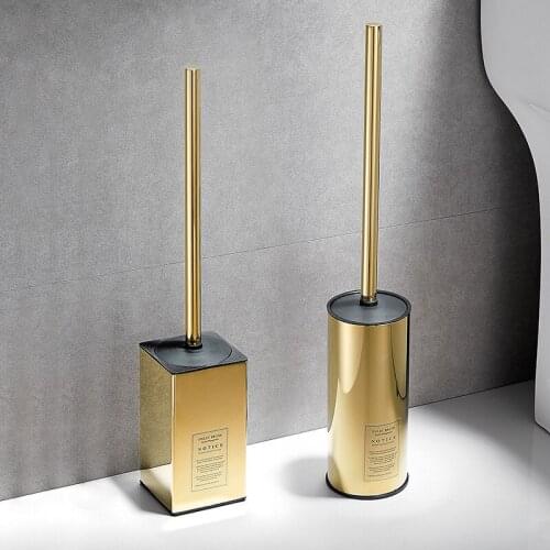 Gold Round or Square Stainless Steel Toilet Brush Holdlder Floor To Floor Bathroom Toilet Brush Cleaning Brush Wall Mount