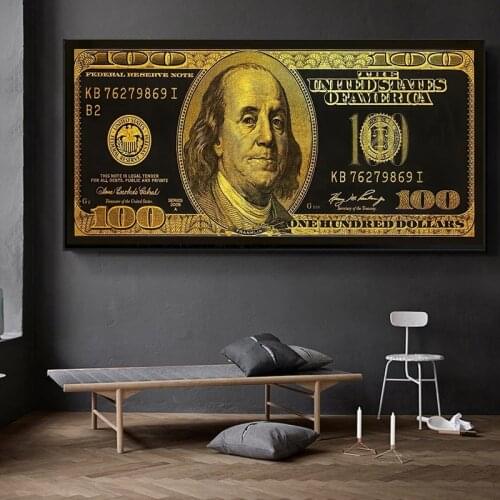Golden Dollar Inspirational Canvas Art Posters Prints Money Canvas Paintings On the Wall Pictures For Living Room Home Cuadros