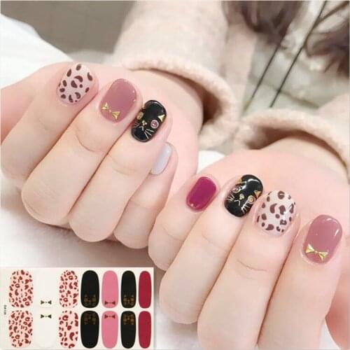 14tips Full Cover Gradient Shiny Nail Stickers Adhesive Wraps Decorations DIY for Beauty Flowers Nail Art Polish Plain Stickers