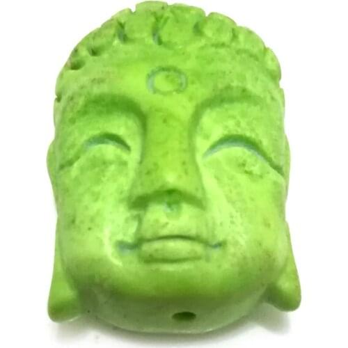 20-30mm Green Turquois Carved Handmade Buddha Head Pendant