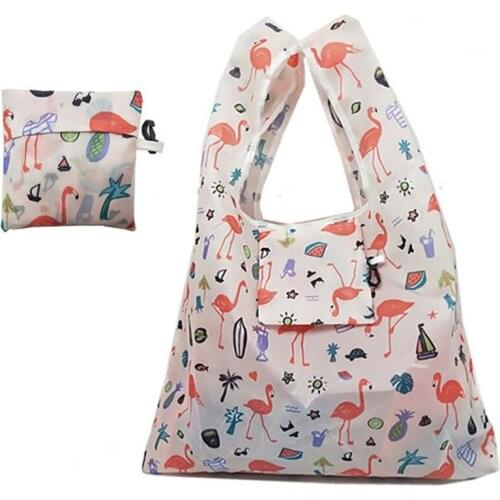 2019 Women Foldable Eco Shopping Bag Tote Pouch Portable Reusable Grocery Storage Bag Cactus Flamingo Dots Free Shipping