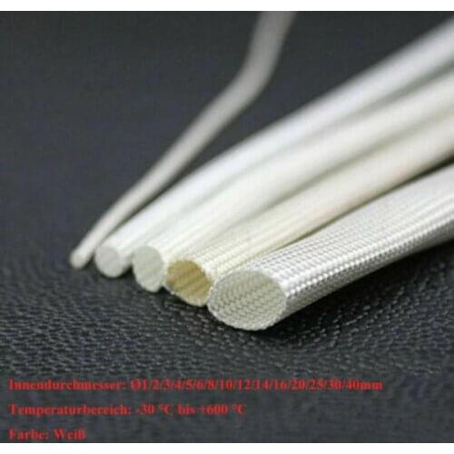 3m Diameter1 ~ 40mm White 600 C High Temp Fiber Insulating Hose Wire Cable Protection Sleeve