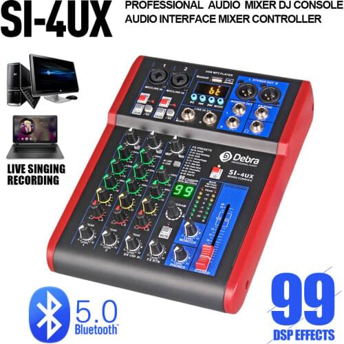 Debra Pro 4 Channel DJ Controlle with 99DSP Reverb effect Bluetooth 5.0 USB Mixer USB for karaoke PC recording condenser mic