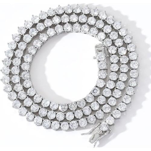 4MM Iced Out 1 Row 3 Claws Tennis Chain Cubic Zirconia Necklace Hip Hop Gold And Silver Color Copper Material Men Jewelry Gifts