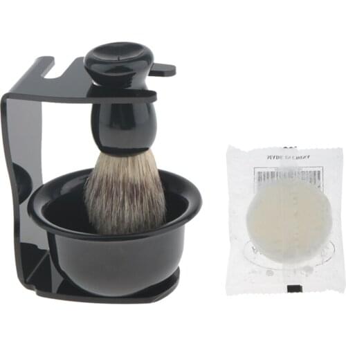 4 Pieces Professional Salon Beard Hair Shaving Brush Mug Bowl Shave Stand Soap Travel Set for Men