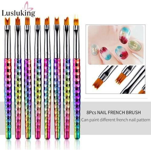 8Pcs Nail Art Mermaid Brush Gradient French Moon Shading Pen Painting Drawing Tips Acrylic Gel UV Polish Design Manicure Tools
