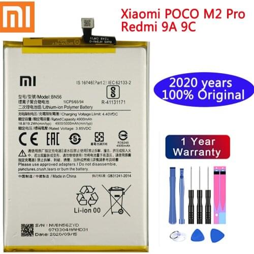 2020 years Original xiao mi Replacement Battery For Xiaomi POCO M2 Pro Redmi 9A 9C BN56 Genuine Phone Battery 5000mAh+Free Tools