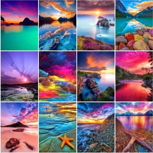 HUACAN 5D Diy Diamond Painting Seaside Landscape Kits Diamond Mosaic Beach Cross Stitch Handcraft Handmade Gift