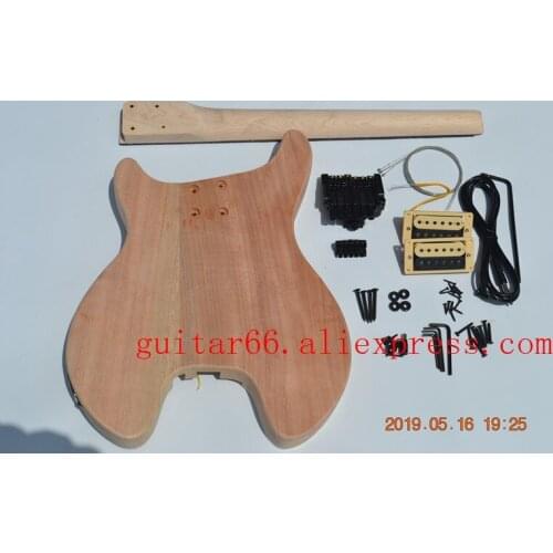 Free shipping unpaint flamed maple top headless electric guitar inlay bird BJ-187