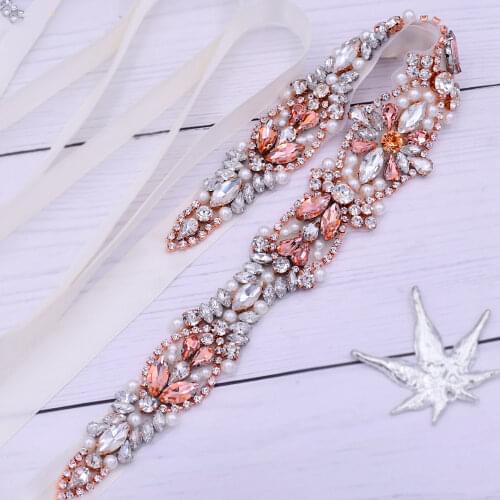 TRiXY S442 Shinny Rose Gold Belt Rhinestone Belt for Women Wedding Belt Wedding Accessories Diamond Bridal Belt Wedding Sash
