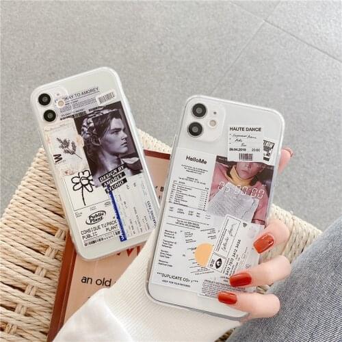 European and American style Retro Portrait letter label Phone Case for Iphone 11 Pro Max 7 8 plus X Xs Max Soft Transparent Cove