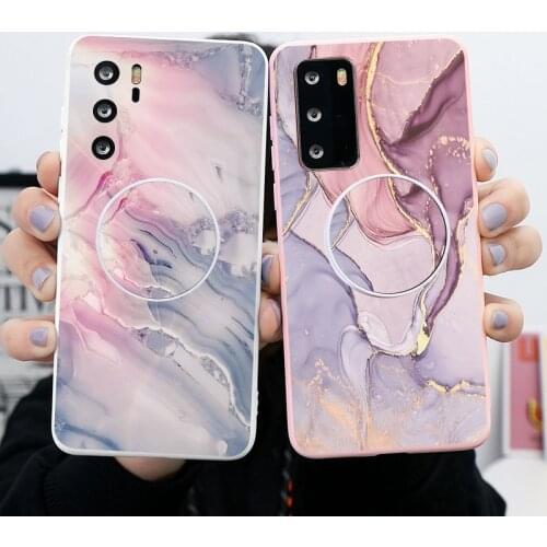 Stand Holder Case For Huawei P30 P20 P40 Honor 20 10 10i 10X Lite E Pro Y6 Y7 Y9 P Smart 2019 2020 2021 8X 9X Marble Soft Cover