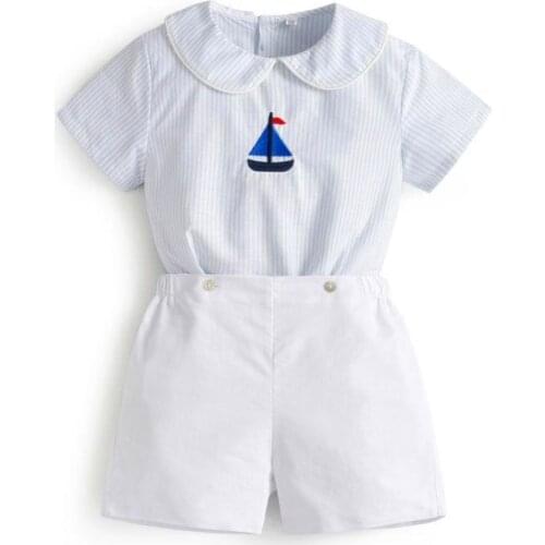 Boys Summer Boutique Clothing Set Spanish Children Embroidery Shirt+White Pants Toddler Boy Birthday Outfits Spain Clothes