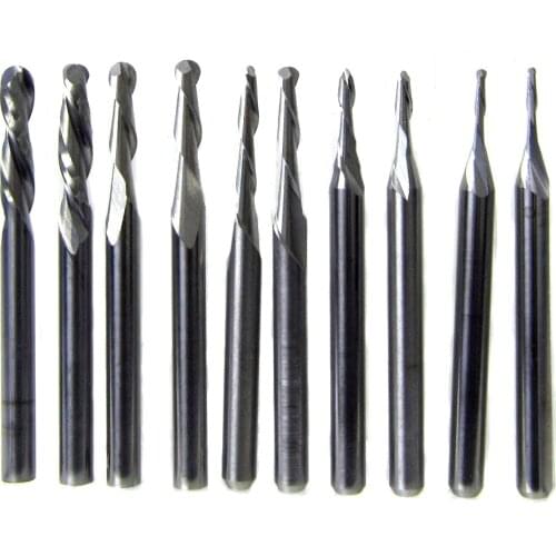 10pcs 1/1.5/2.0/2.5/3.175mm Carbide Ball Nose End Mill CNC Engraving Router Bit