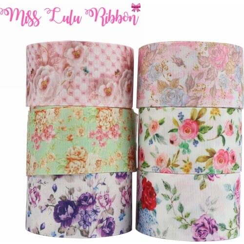 16mm-75mm Retro Floral Printed FOE Grosgrain Ribbon DIY Hair Bowknots 50yards/roll