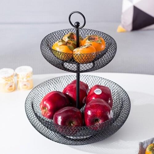 2 Tier Fruit Basket Bowl Storage Metal Cast Iron Counter Hanging Stand for Storing Organizing Vegetables Eggs Kitchen Home Organ