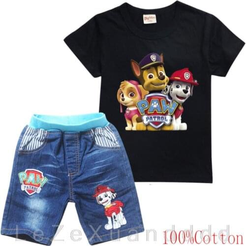 Hot PAW PATROL Summer childrens suit boys short sleeve and shorts 2 pieces clothing suit girls suit