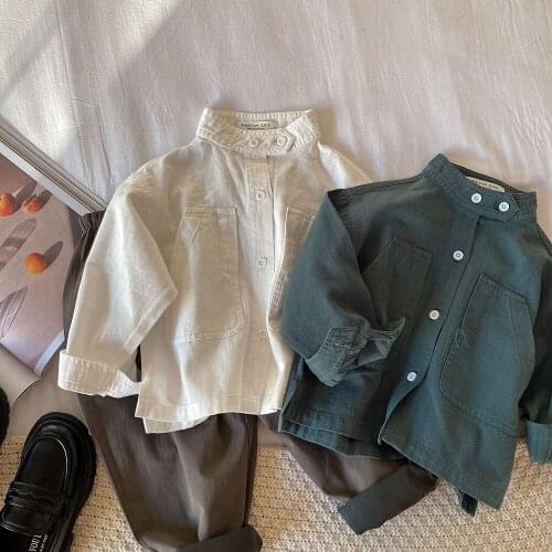 2021 New Spring Autumn Kids Clothes Coat Baby Boys Girls Jackets Pure Color Collar Shirt Outerwear Coats Children Clothes Tops