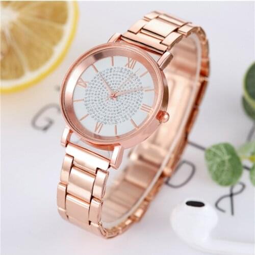 Quartz Watch Casual Analog Roman Scale Wrist Watch with Alloy Band Round Dial HSJ88