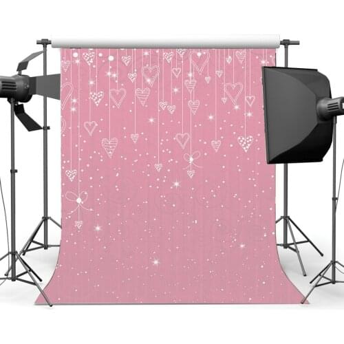 Sweet Baby Shower Backdrop Pink String Hearts Bokeh Twinkle Spots Sparkle Sequins Romantic Wedding Photography Background