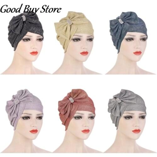 Fashion Muslim Headscarf Women Hair Wrap Stretch Bandana Bowknot Head Cover Female Indian Style Hat Turban Beanies Chemo Caps