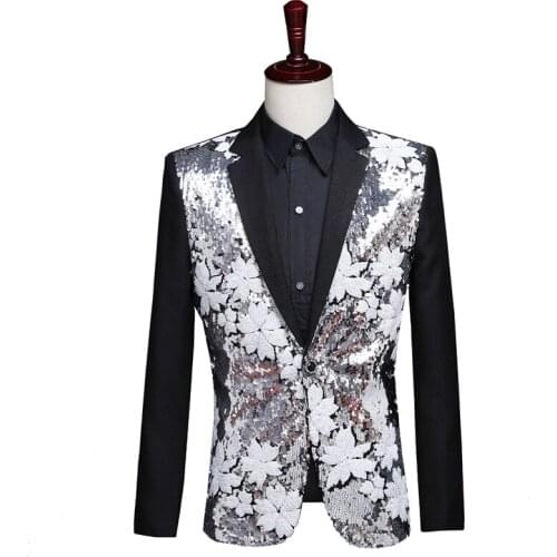Flower Sequins Performance Suit Dress Blazer for Men Jackets Singer Stage Performance Suits Jacket DJ Club Party Clothes
