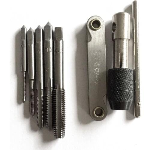 7pcs M3-M8 HSS Tap & Die Set Hand Screw Thread Metric Plug Tap Drill + T-Handle Ratchet