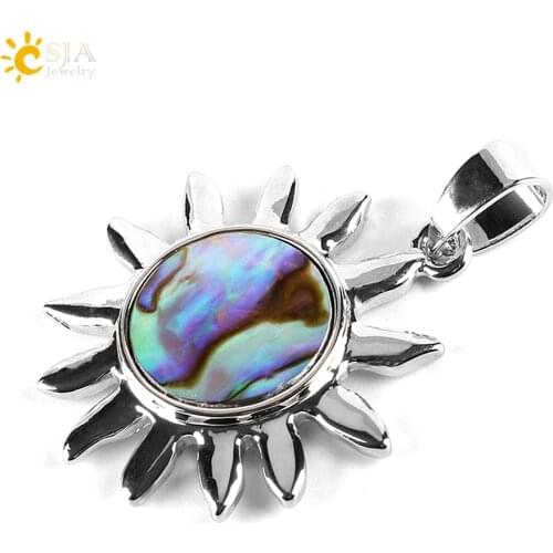 CSJA Natural New Zealand Round Sun Sunflower Necklaces Pendants Paua Abalone Shell Beads Best Friend Body Jewellery Gifts E339