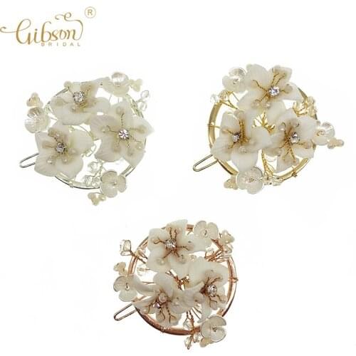 Delicate Porcelain Flower Crystal Hair Piece Bridal Barrette Wedding Hair Clips Accessories Bridesmaids Women Jewelry