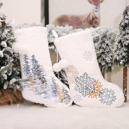 New Year 2022 Christmas decor Christmas Stocking Embroidery Snowflake christmas socks Bag Xmas Tree Home Decor noel navidad 2021