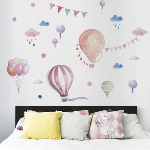 New Cartoon Hot Air Balloon Clouds Wall Sticker for Kids Room Graffiti Birthday Party Decoration for Living Room Art Mural