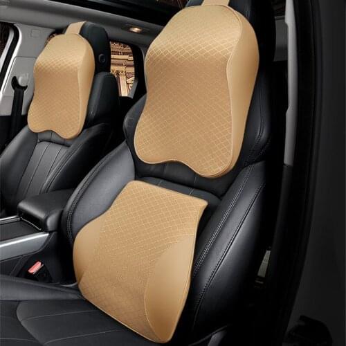3D Memory Foam Car Neck Pillow PU Leather Car Pillow Waist Rest Pillow Seat Back Rest Lumbar Cushion For Car Accessories Styling
