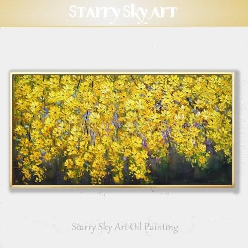 Pure Hand-painted High Quality Knife Painting Yellow Flowers Oil Painting on Canvas Modern Wall Art Flower Painting for Decor