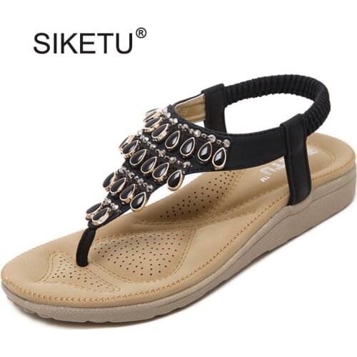 2017 Fashion Women String Beaded Flip Flops Ladies Casual Flat Sandals Comfortable Female Ethnic Summer Shoes Plus Size 35-40