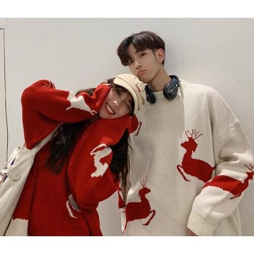 Lovers Lazy Sweater Korean Womens Ugly Christmas Sweater Cute Reindeer Tree Knit Casual Loose Pullover Jumper Outerwear