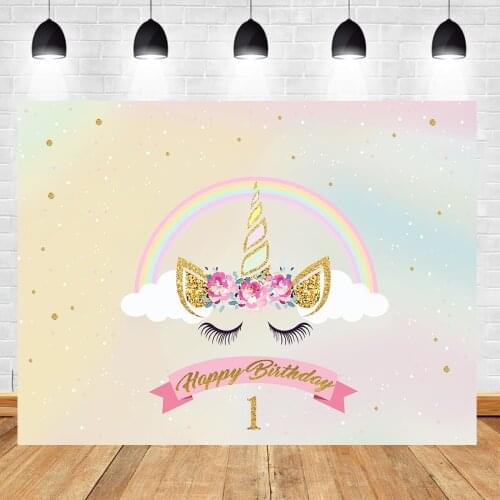 BEIPOTO Unicorn theme party customize Baby shower 1st birthday backdrop for photography Photo background cake table banner B-290