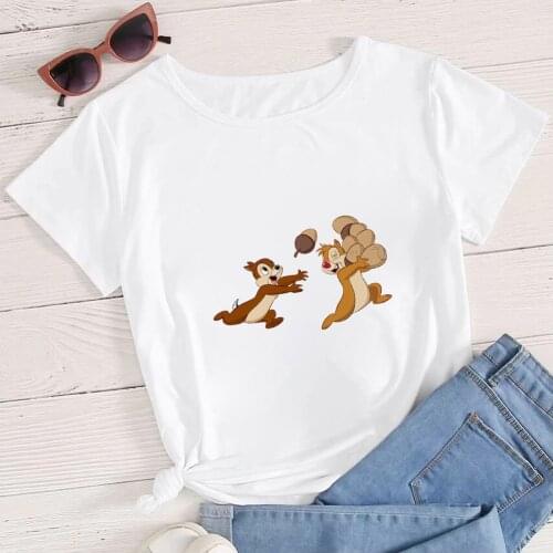 Cute Tee shirt Femme Disney Chip Dale Cartoon Women T Shirt French Streetwear Ladies Tops Short Sleeve Basic Tees Dropship