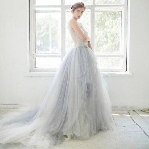 Gray White Long Train Wedding Bridal Party Tulle Skirts Womens Stylish Puffy Mesh Ball Gown Maxi Tulle Skirt Custom Made