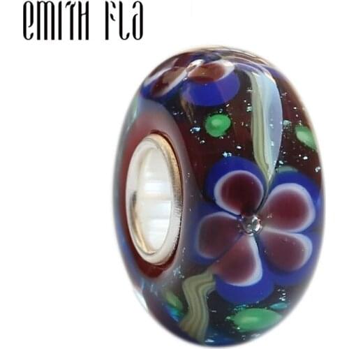 Emith Fla 100% 925 Sterling Silver Large Hole Flowers Charm Bead Fit European Bracelet Bangle Jewelry DIY Accessories