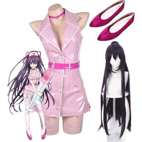 Anime Date A Live Yatogami Tohka Cosplay Costume Women Girls Dress Outfit Halloween Carnival Costumes long wig pink shoes