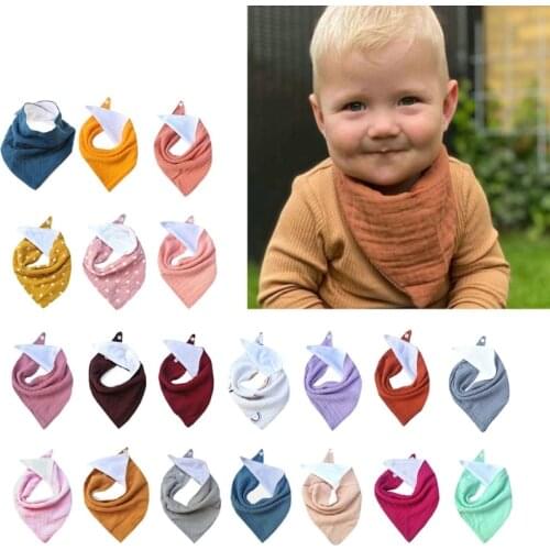 1pc Baby Bibs Cotton Accessories Newborn Solid Color Snap Button Soft Triangle Saliva Towel Feeding Drool Bibs D5QA