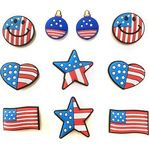 10 Pcs Cute American Flag PVC Shoe Charms Shoes Accessories Shoe Buckle Decoration Kids Party Gifts