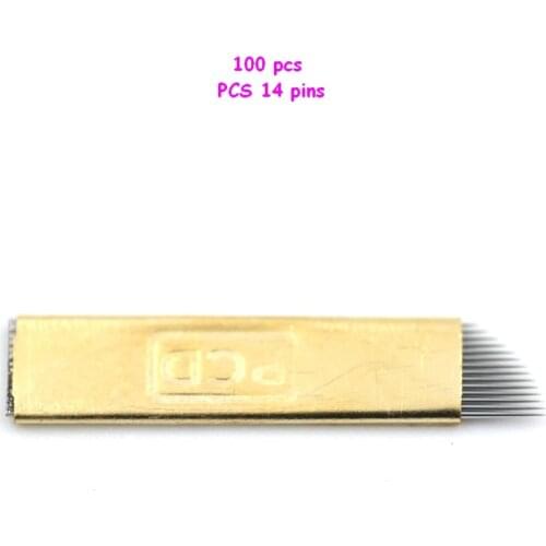 100PCS Permanent Eyebrow Makeup Manual Tattoo Bevel Blades 14 Needles for microblding pen tattoo needles