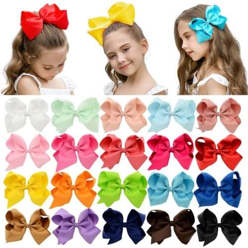 15Pcs/lot Solid 6 inch Kids Colorful Bowknot With Clip Hairpins Girls Hair Accessories Decor 588