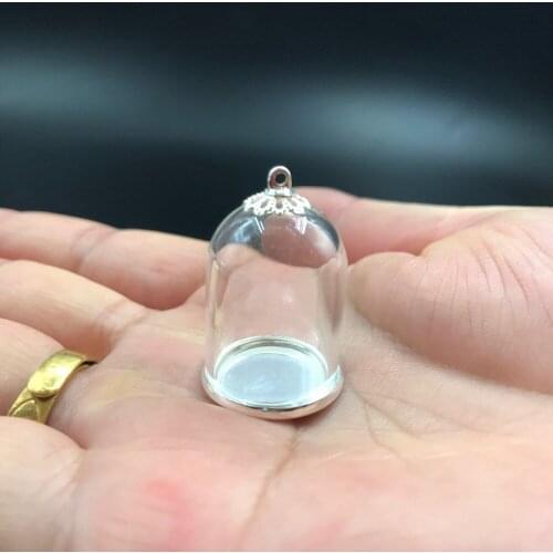 25x18mm hollow mini bell jar glass tube with setting silver base beads cap set glass vial pendant necklace glass bottle findings