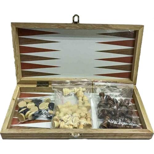 29cm Vintage Chess 3 in 1 Wooden Folding Large Chess Set Handwork Solid Wood Chessboard Children Entertainment Gift Board Game